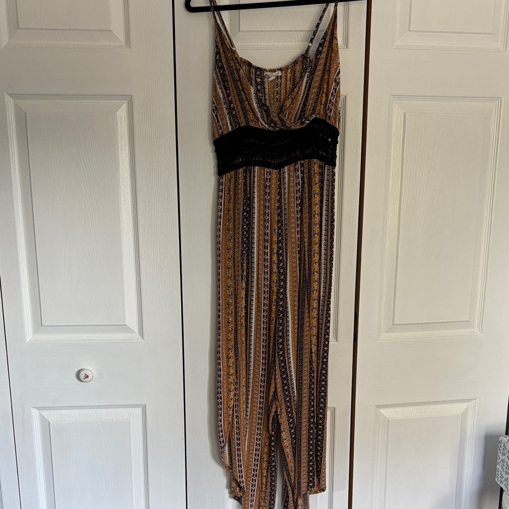 Derek Heart Multicolor Striped Jumpsuit with Black Lace